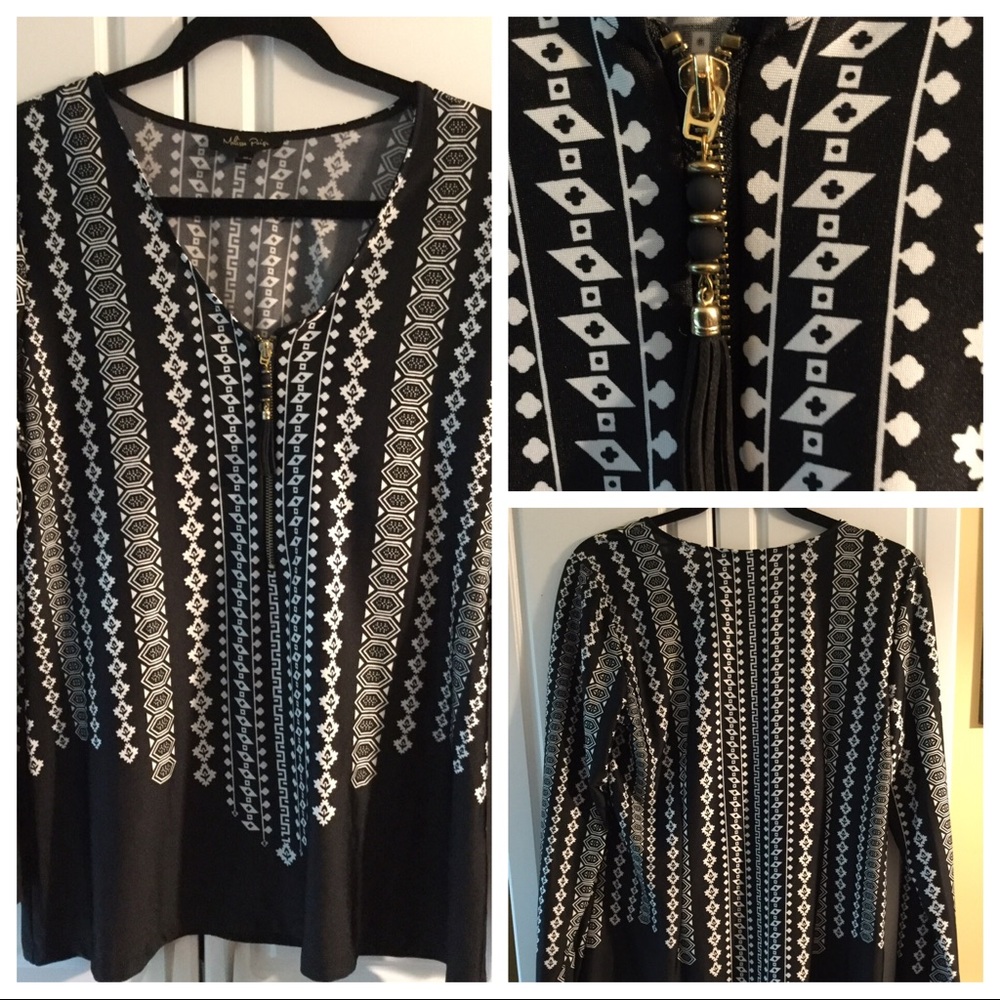 Melissa Paige Blouse Long Sleeve Black White